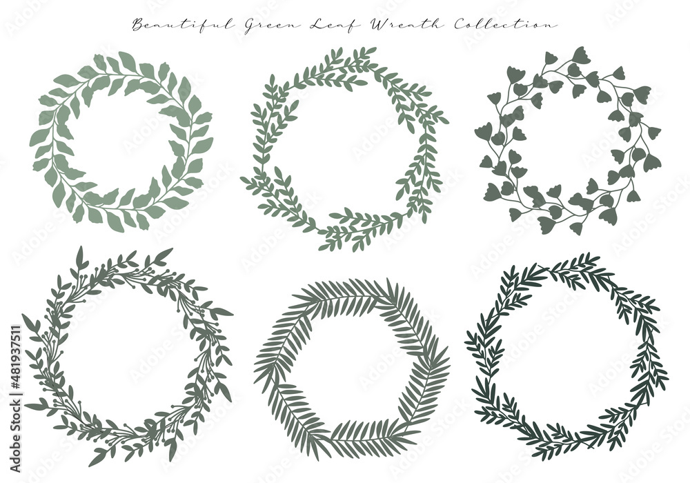 Hand Drawn Green Leaf Wreath Collection