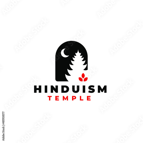 hinduism temple silhouette with curved window frame logo