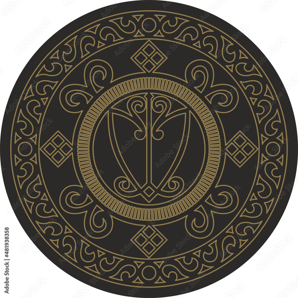 Obraz premium Vector gold national Yakut amulet, decoration, talisman of wealth and business luck. Ethnic ornament of the peoples of Siberia, the Far North, the tundra.