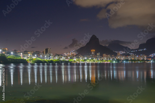 Dusk at Rodrigo de Freitas Lagoon in Rio de Janeiro, Brazil.