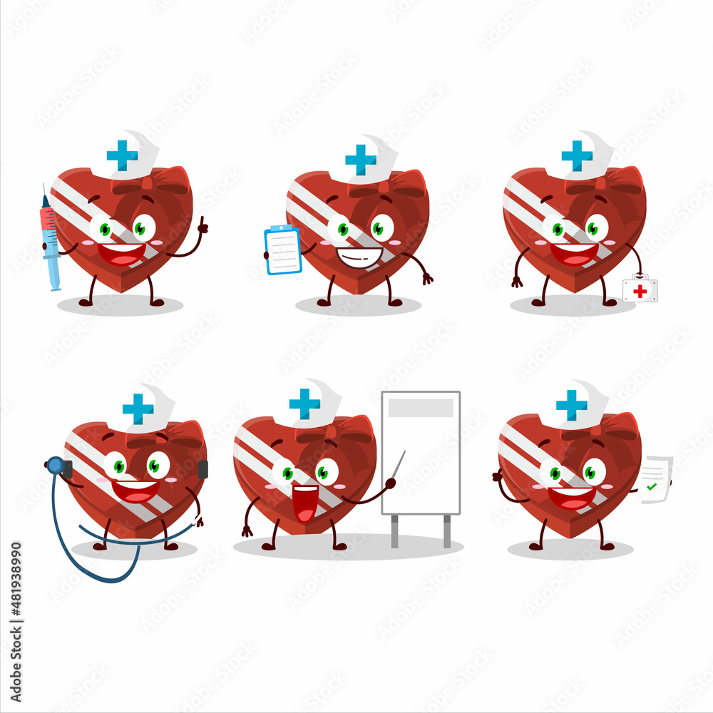Doctor profession emoticon with red love gift box cartoon character Doctor profession emoticon with red love gift box cartoon character