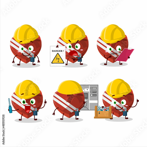Professional Lineman red love gift box cartoon character with tools