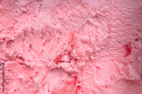 Obraz na plátně Closeup strawberry sweet pink or pale red ice cream made from real fruit texture