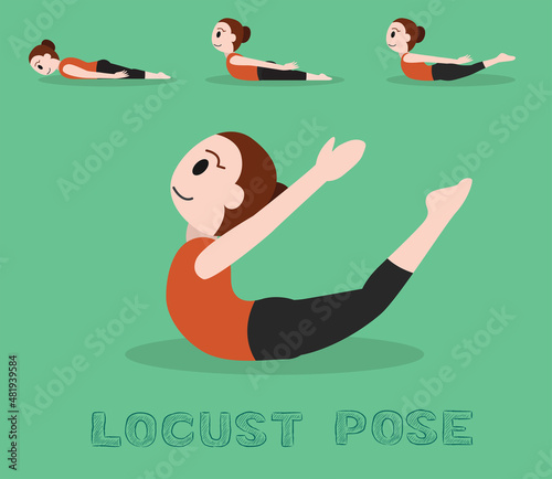 Yoga Tutorial Locust Pose Cute Cartoon Vector Illustration