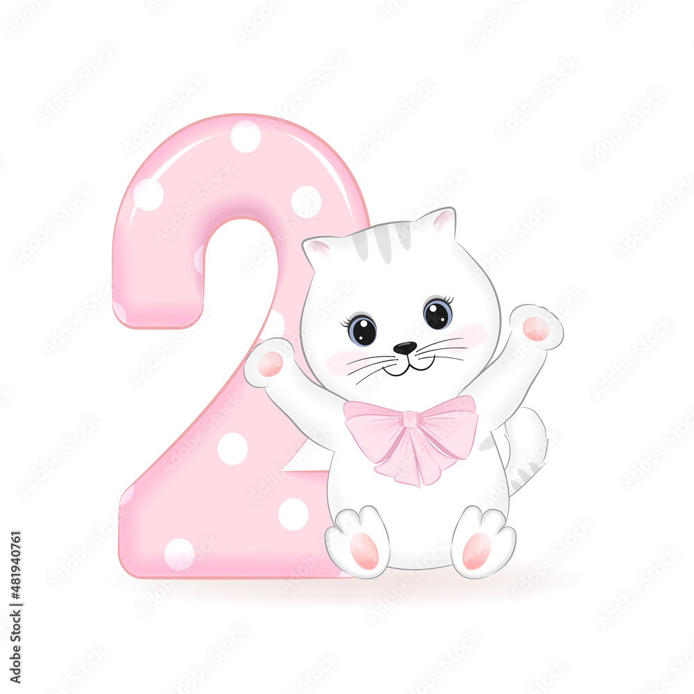 Cute little Cat, Happy birthday 2 years old Cute little Cat, Happy birthday 2 years old