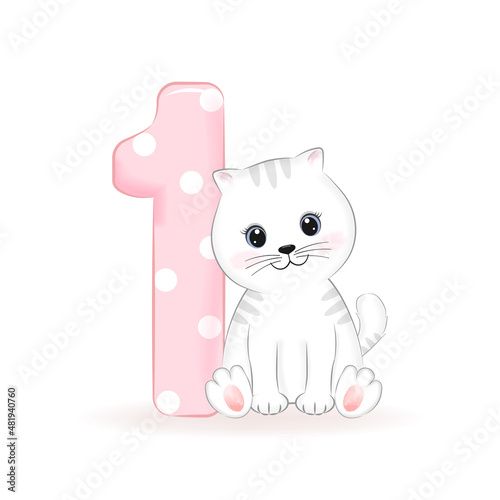 Cute little Cat, Happy birthday 1 yea old