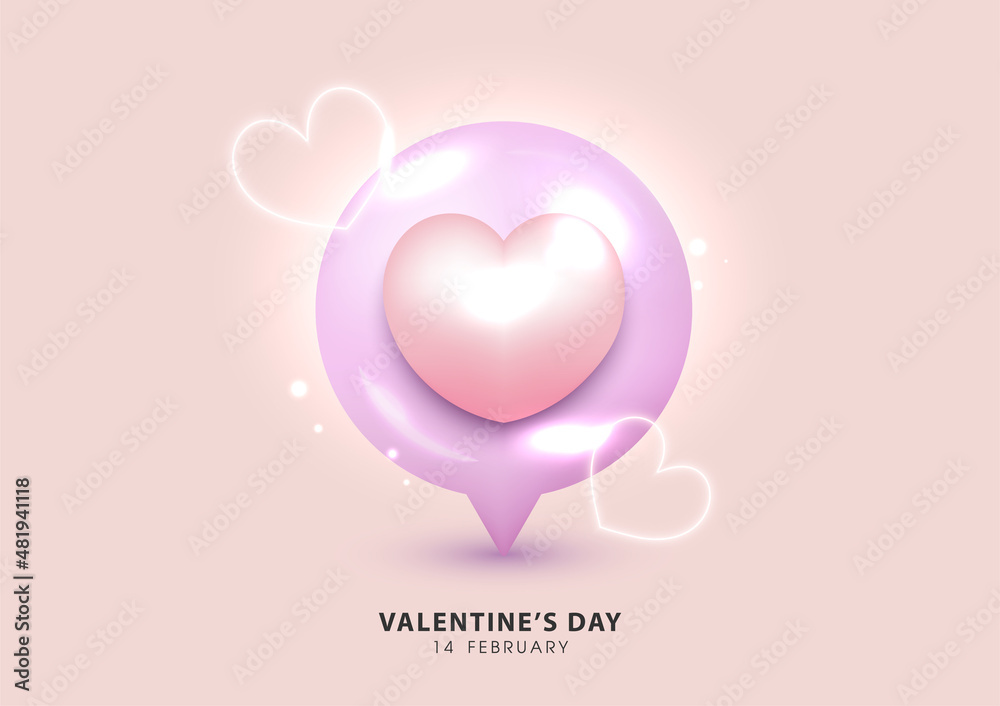 Happy valentine's day. Love location icon isolated on pink background. Map pointer with heart shape. Heart pin. 3d love symbols for valentine. Vector illustration.