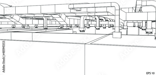 architectural perspective blueprint of HVAC system in BIM vector eps 10