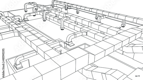 architectural isometric blueprint of HVAC system in BIM vector