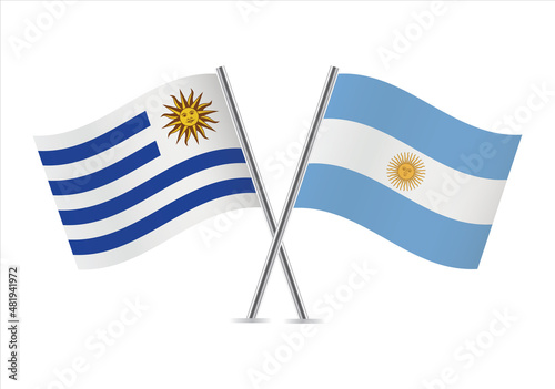 Uruguay and Argentina flags. Uruguayan and Argentinian flags isolated on white background. Vector illustration.