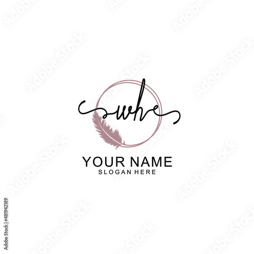 Initial WH beauty monogram and elegant logo design  handwriting logo of initial signature