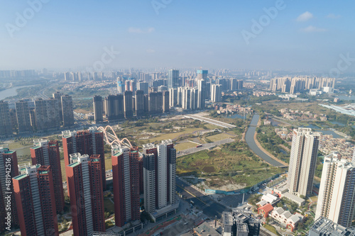 Aerial view of multistory apartment construction site in China