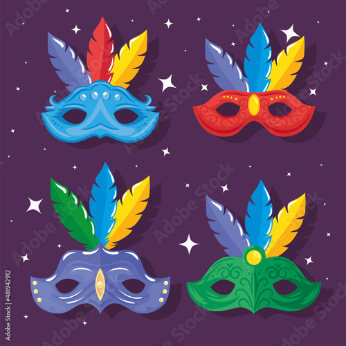 four happy mardi gras icons