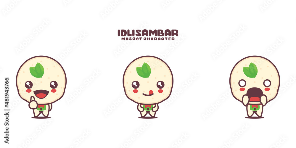 vector idli sambar mascot cartoon, traditional indian food illustration, with different expressions