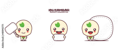 vector idli sambar mascot cartoon, traditional indian food illustration, with blank board banner