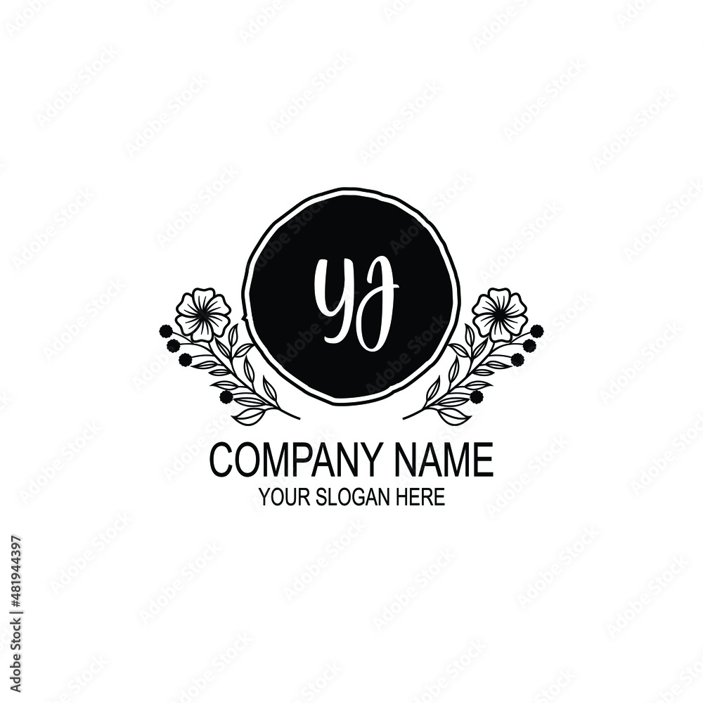 YJ initial hand drawn wedding monogram logos
