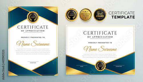 blue and golden diploma certificate template design