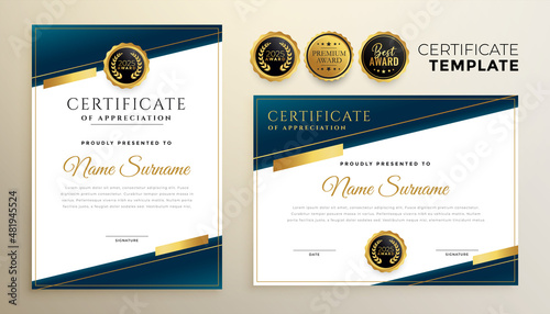 premium business certificate template with geometric shapes
