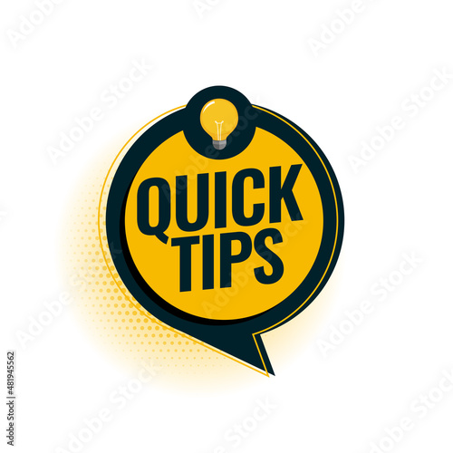 Quick tips advice with lightbulb on white background