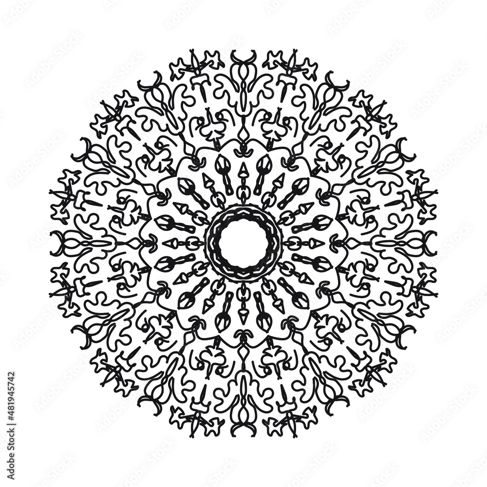Circular pattern in form of mandala for Henna, Mehndi, tattoo, decoration. Decorative ornament in ethnic oriental style. Coloring book page. Circular pattern in form of mandala for Henna, Mehndi, tattoo, decoration. Decorative ornament in ethnic oriental style. Coloring book page.