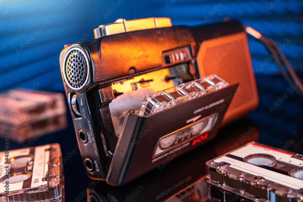 portable analog voice recorder and audio cassette Stock Photo Adobe Stock