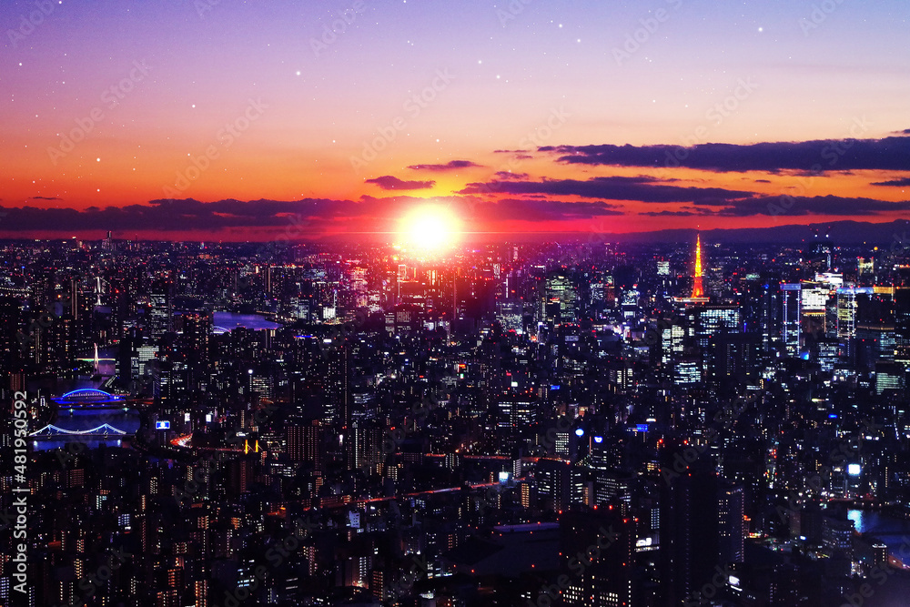 Fototapeta premium 東京夜景 サンセット 夕日