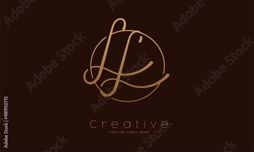 Initial LL Logo. hand drawn letter LL in circle with gold colour. usable for business. personal and company logos. vector illustration photo