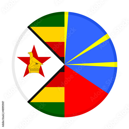 Free Download round icon with zimbabwe and reunion flags. vector illustration isolated on white background - GFXLoad