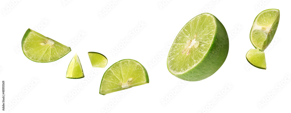 lime fly,piece lime half on white background isolated ,clipping path