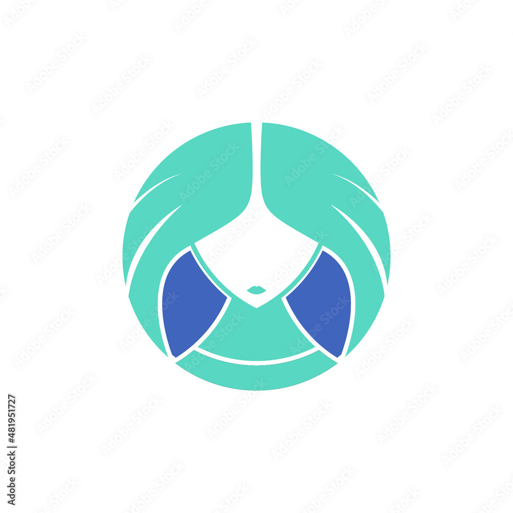 Obraz premium Beautiful woman's face logo design template. Hair, girl symbol. Abstract design concept for beauty salon, massage, magazine, cosmetic and spa. Premium vector icon.