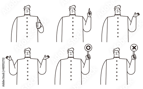 A vector illustration set of a boy student wearing a school uniform with a tight collar.