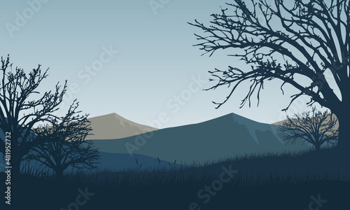 Aesthetic view of mountains with tree silhouettes from the out of the village