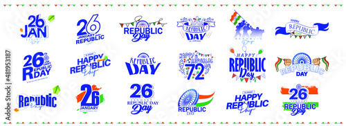 
Happy Republic Day of India(26January)Typography Vector set with National Flag colours for Happy Indian Republic Day celebration. photo