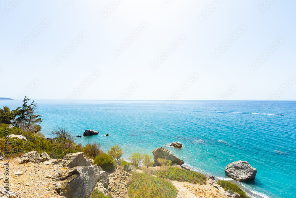 Beautiful greek seascape at sunny day. Place of south Crete