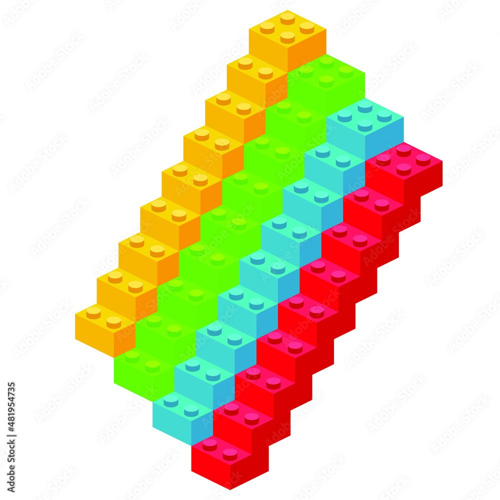 Building plastic toy bricks or child blocks construction flat cartoon