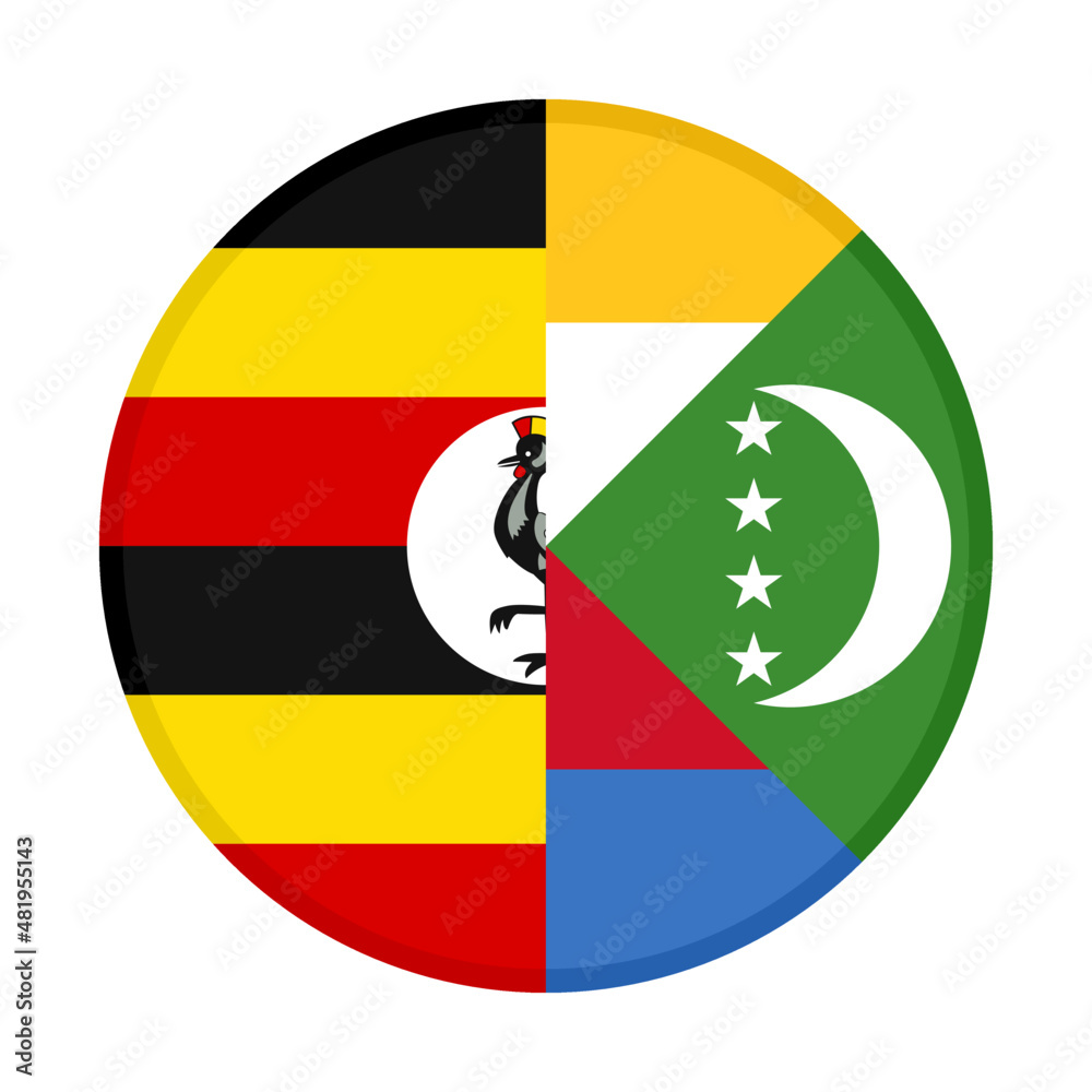 round icon with uganda and comoros flags. vector illustration isolated on white background round icon with uganda and comoros flags. vector illustration isolated on white background