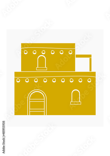 Editable Traditional Simple Two Floors Arab House Vector Illustration in Flat Monochrome Style for Islamic Moments or Middle Eastern History and Culture Related Design