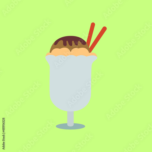 Sundae Ice Cream Cartoon Flat Vector Illustration