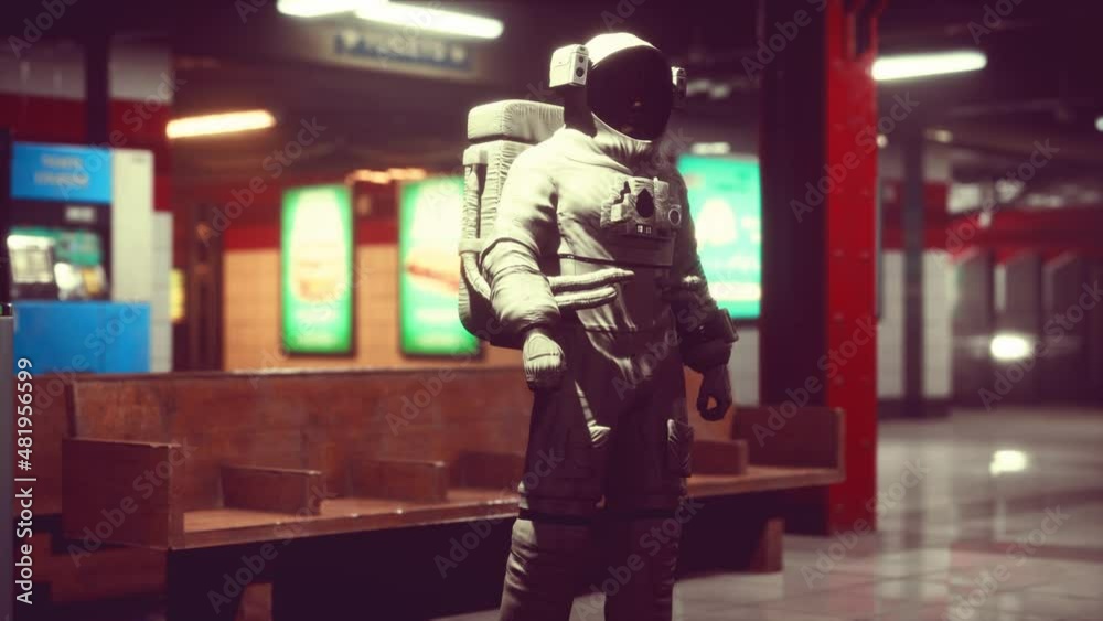 Astronaut at underground metro subway Astronaut at underground metro subway