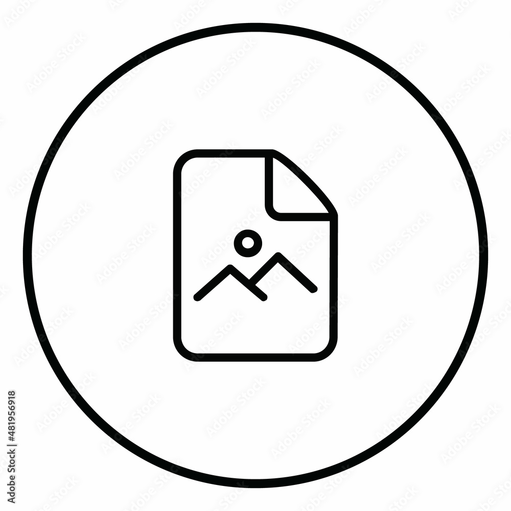 Document image line icon inside circle, landscape, black outline, line icons. Document image line icon inside circle, landscape, black outline, line icons.