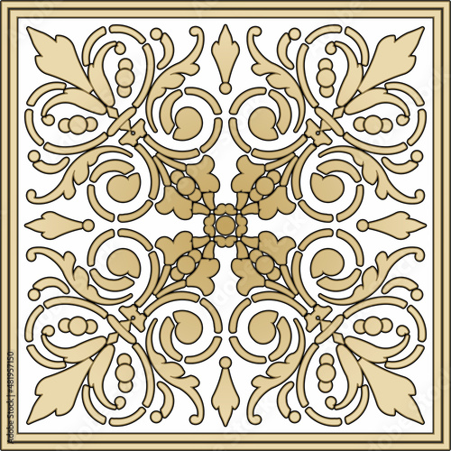 Vector square golden floral european national pattern. Ethnic rectangle ornament of Ancient Greece, Roman Empire. 
