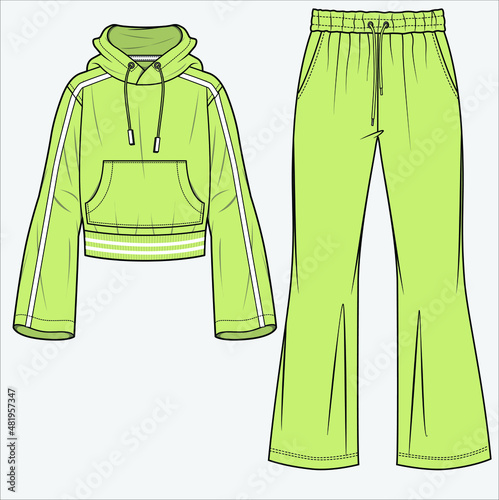 JOGGER AND SWEATTOP SET FOR WOMEN AND TEEN GIRLS FLAT VECTOR SKETCH