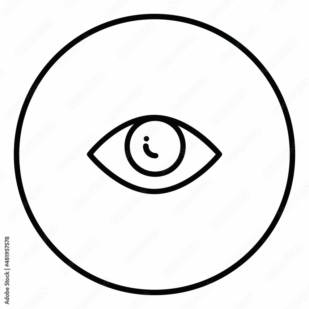 Eye line icon inside circle, view, open eye, looking, watching, black outline, line icons.