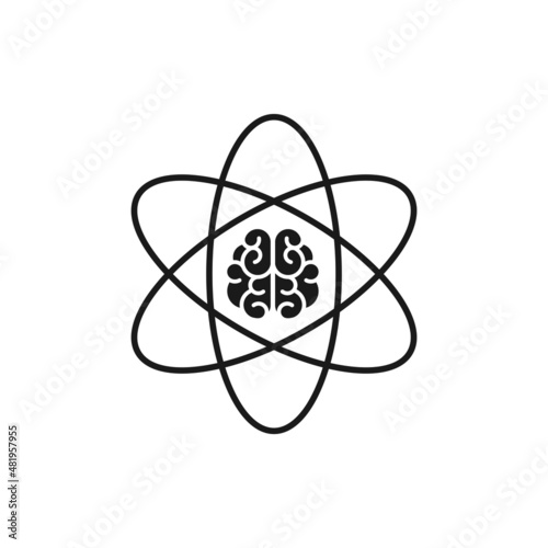 brain inside atom icon. Intellect, phsychology, knowledge simple pictogram isolated on white. photo