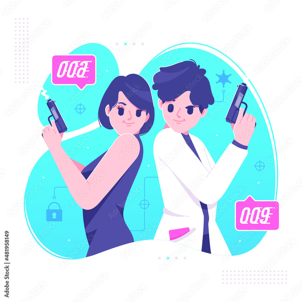 secret agent couple on mission illustration