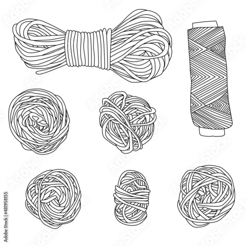 Outline illustration of skeins of thread