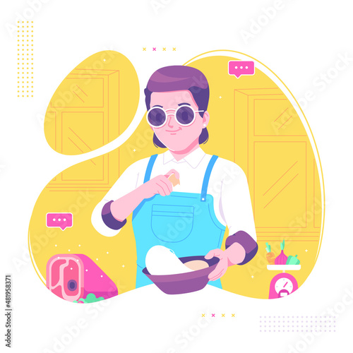funny professional chef character cooking background
