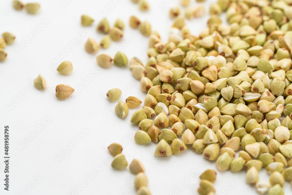Fototapeta premium Buckwheat noodles on a plain white background