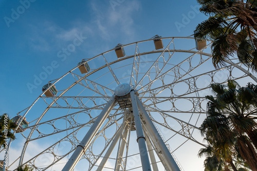 Detail of a ferris wheel in the Plaza de las Velas on the Rambla de Almeria, Andalucia. Spain. Costa del sol in the mediterranean sea