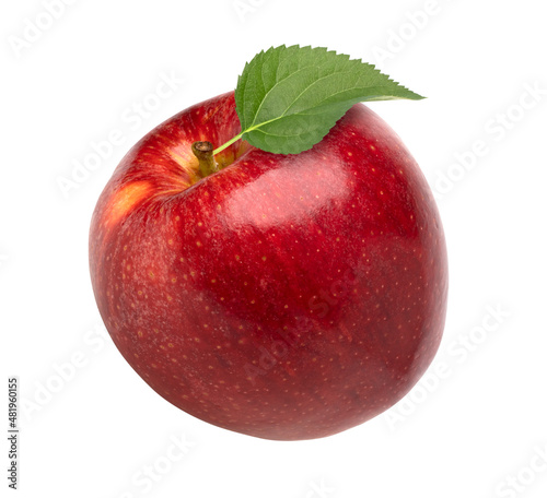 fresh red apple with leaves isolated on white background, cut out